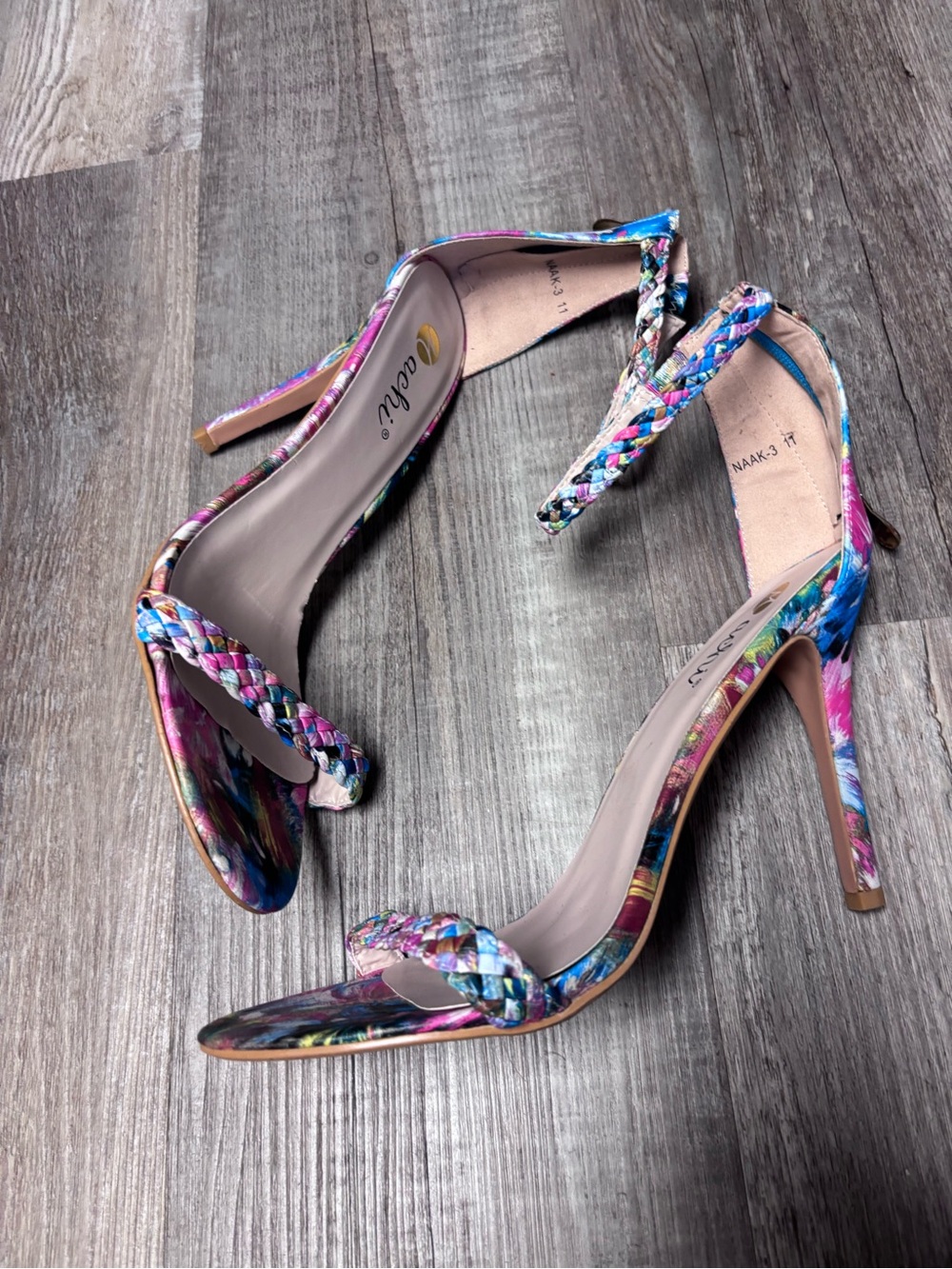 Machi Multicolor Tropical Braided Strap High Heel Sandals